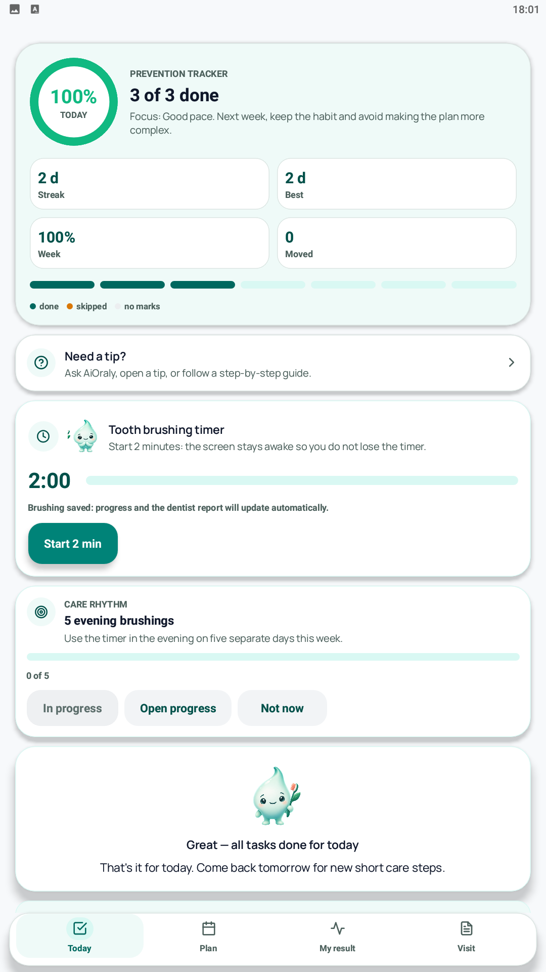 AiOraly habit progress and completed tasks
